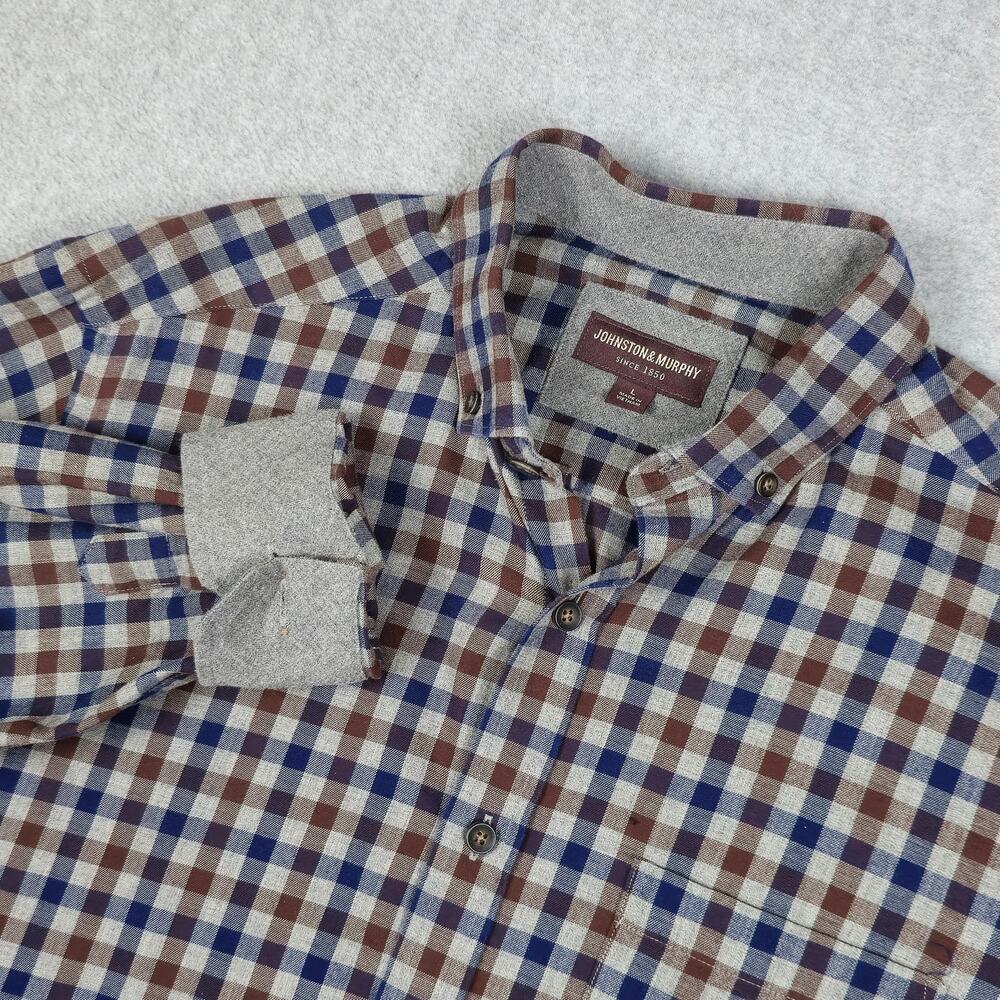 Johnston & Murphy Mens Large Plaid Button-Up Long Sleeve Shirt